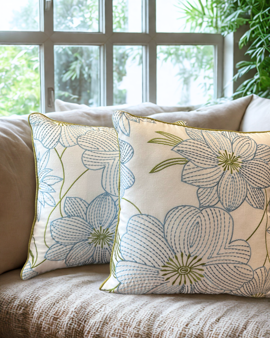 Blue Camellia Cushion Cover