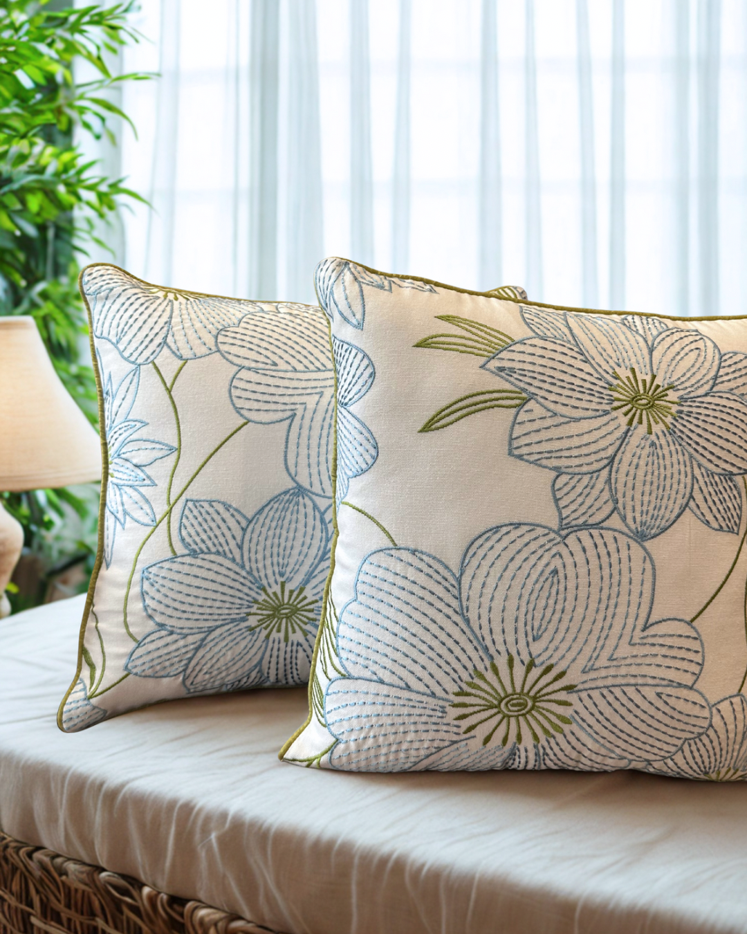 Blue Camellia Cushion Cover