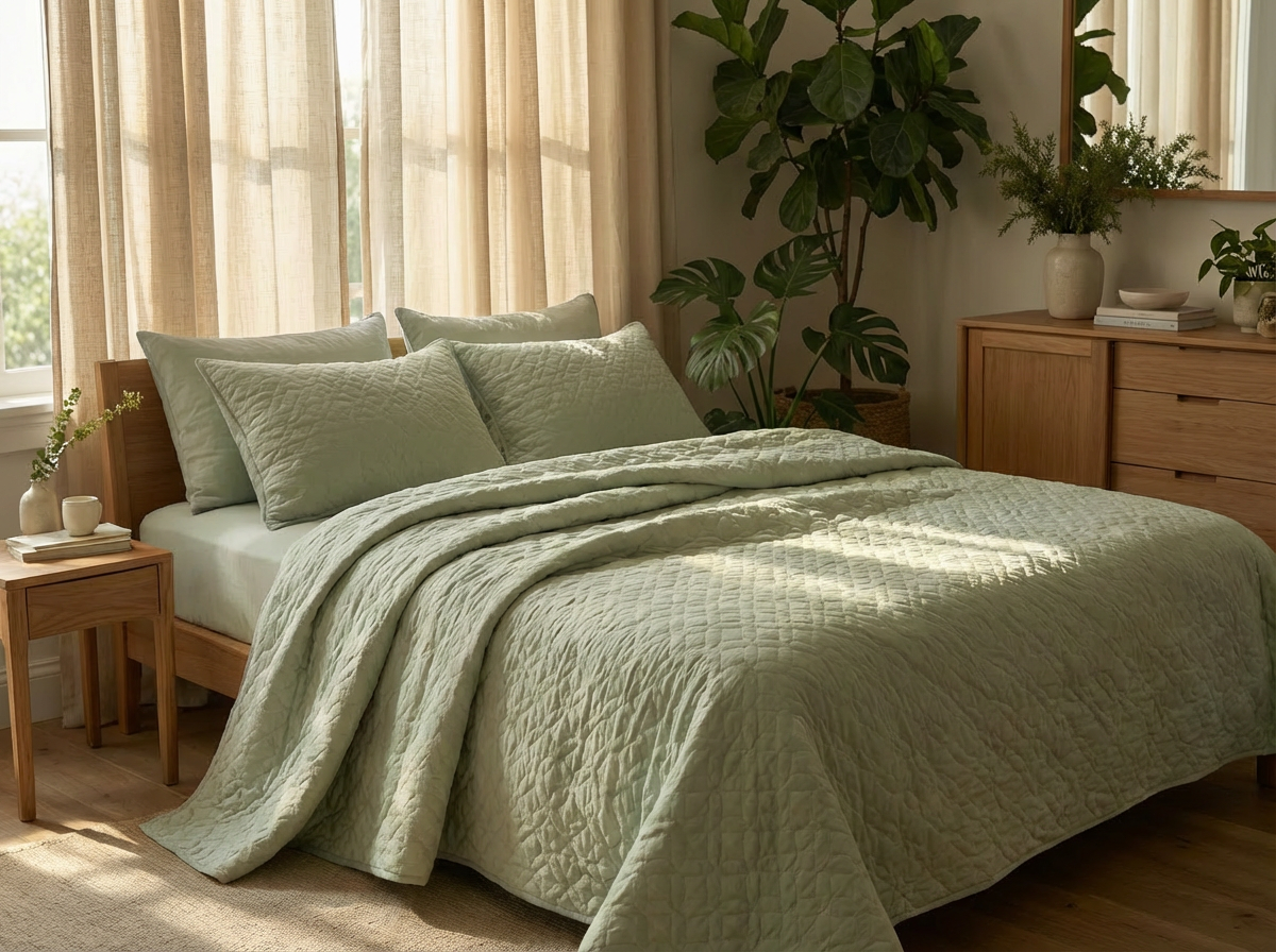 Sage Quilted Reversible Bedcover