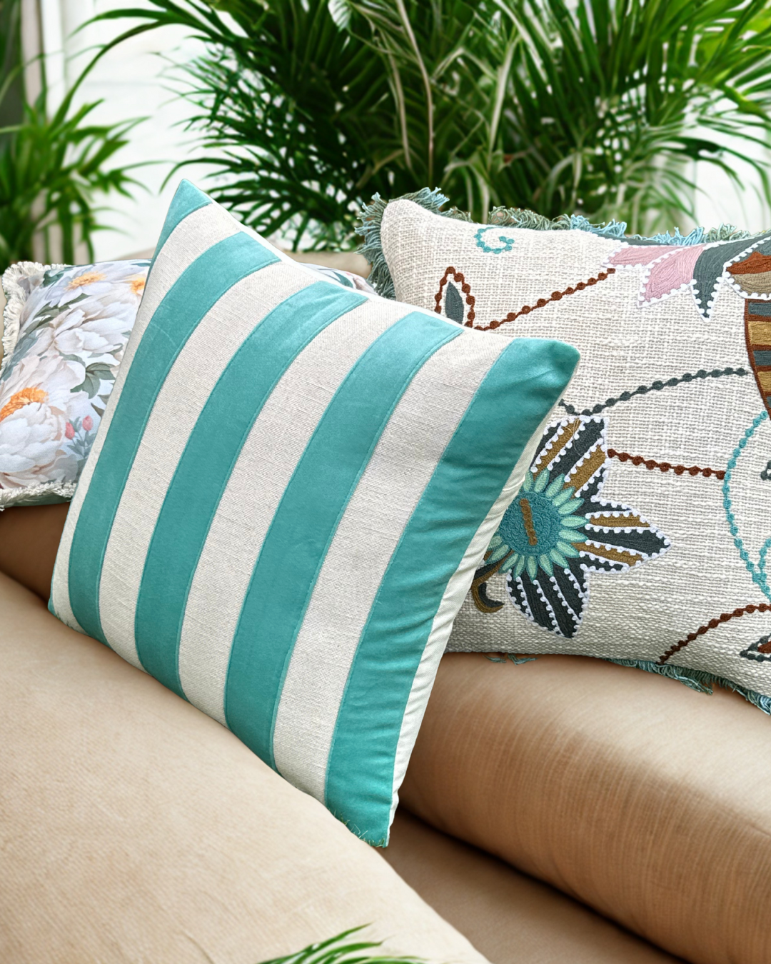Turquoise Stripe Cushion Cover